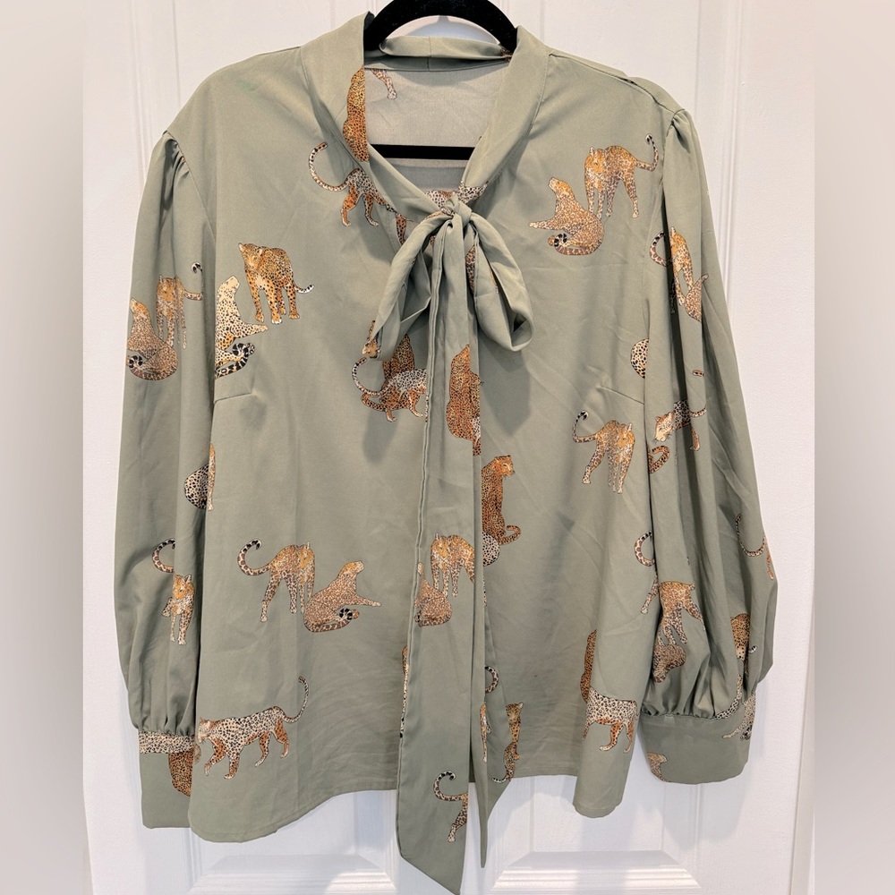 Green Leopard Print Blouse